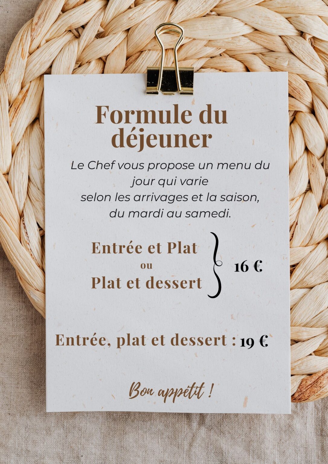 Menu du midi Le Bouche à Oreille